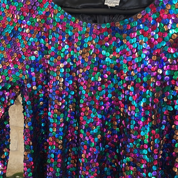 80s  Multicolor Sequin Long Sleeve Dress size 8 micro mini dress - Picture 2 of 13